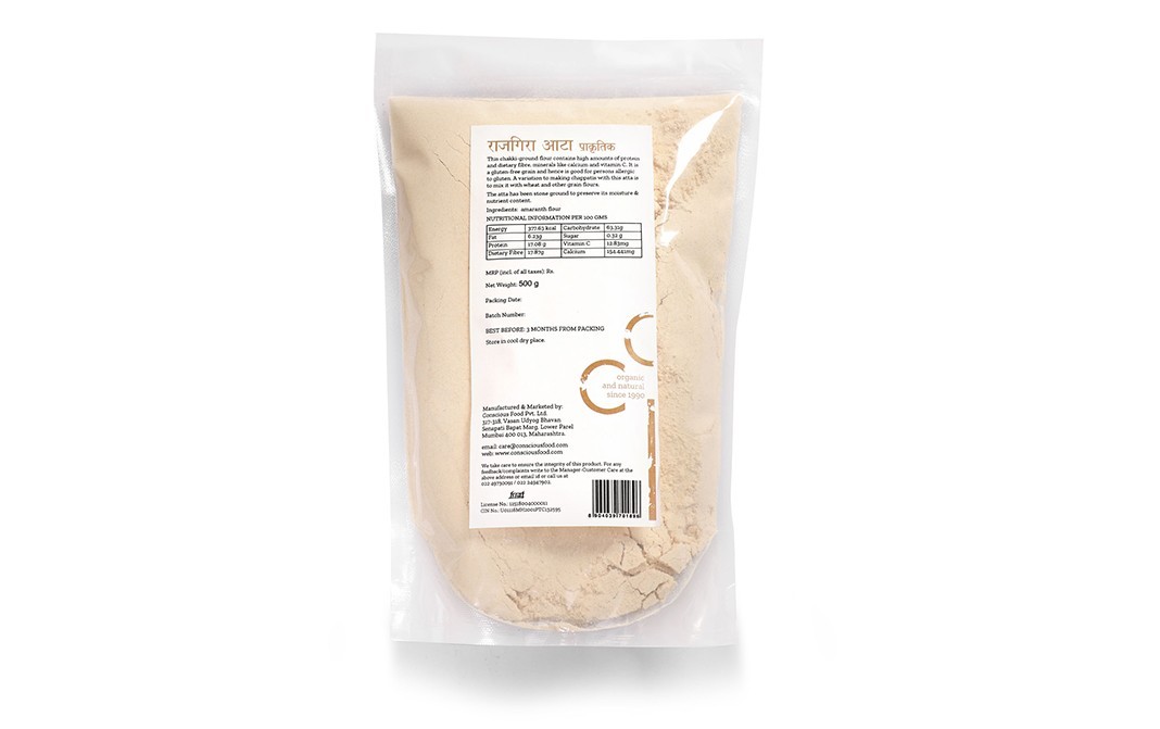 Conscious Food Amaranth Flour Rajgira Atta Organic+Chakki-Ground   Pack  500 grams